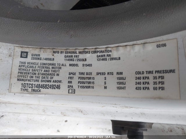 2006 GMC CANYON WORK TRUCK VIN: 1GTCS148468249246
