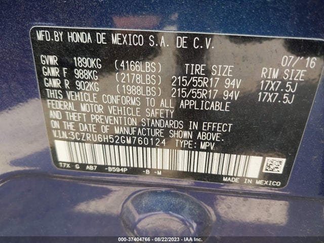 Honda HR-V EX 2016 3CZRU6H52GM760124 Image 15