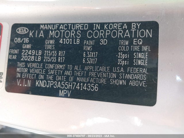 KIA SOUL + 2017 KNDJP3A55H7414356 Image 16