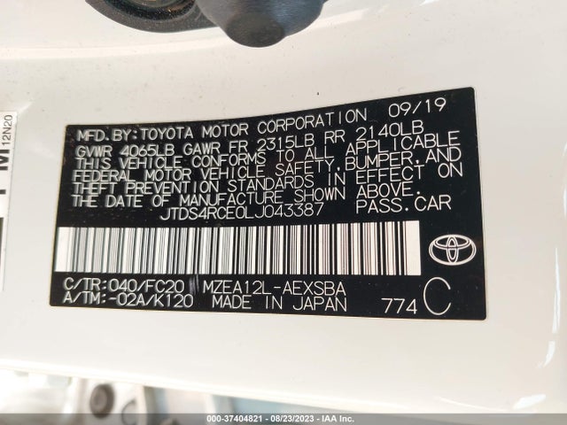 2020 TOYOTA COROLLA SE/NIGHTSHADE VIN: JTDS4RCE0LJ043387