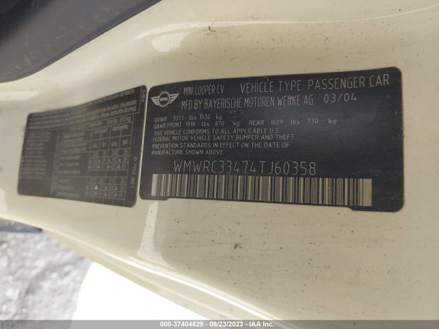 2004 MINI COOPER WMWRC33474TJ60358 Photo 8