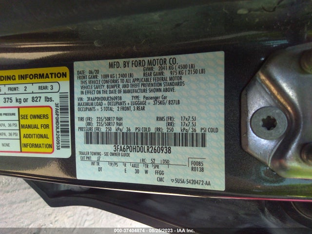 Ford FUSION SE 2020 3FA6P0HD0LR260938 Image 9