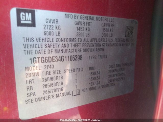 1GTG6DE34G1106298 GMC Canyon 4wd Slt