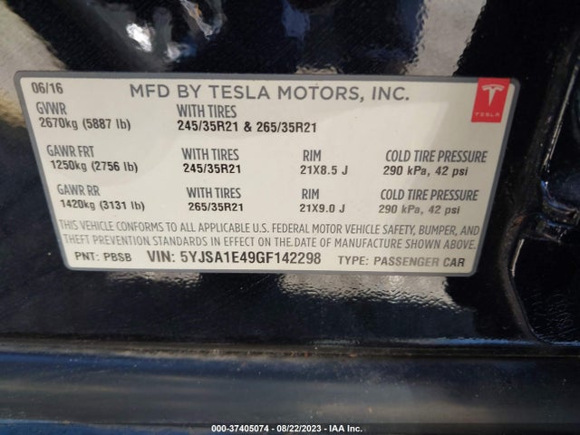 5YJSA1E49GF142298 Tesla Model S 90d/p90d/p100d/p85d