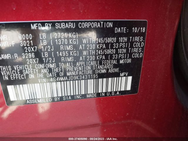 4S4WMAJD9K3431195 Subaru Ascent Limited