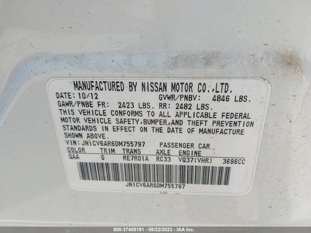 2013 INFINITI G37 SEDAN X VIN: JN1CV6AR6DM755797