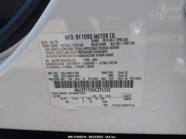 2018 FORD ECOSPORT SE VIN: MAJ3P1TE0JC225532