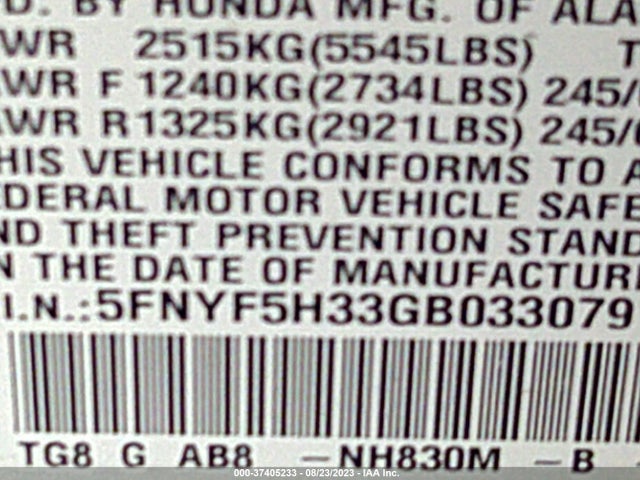 Honda Pilot Ex 2016 5FNYF5H33GB033079 Image 9