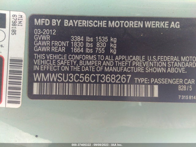 2012 MINI COOPER HARDTOP WMWSU3C56CT368267 Photo 8