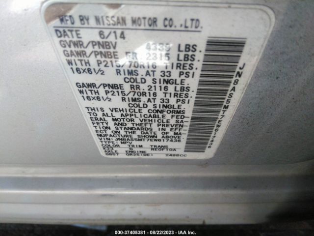 JN8AS5MT7EW617436 Nissan Rogue Select S
