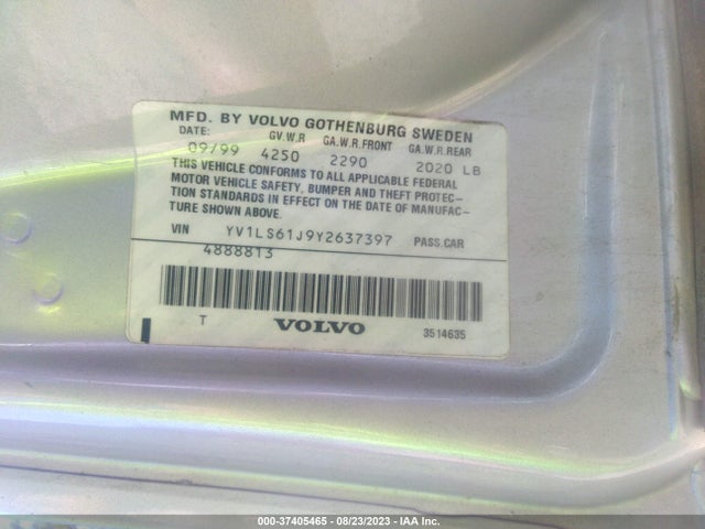 2000 VOLVO S70 VIN: YV1LS61J9Y2637397