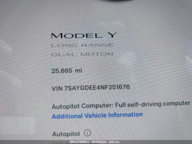7SAYGDEE4NF351676 Tesla Model Y Long Range