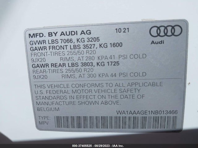 WA1AAAGE1NB013466 Audi E-tron Premium