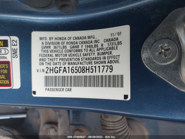 2008 HONDA CIVIC SDN LX VIN: 2HGFA16508H511779