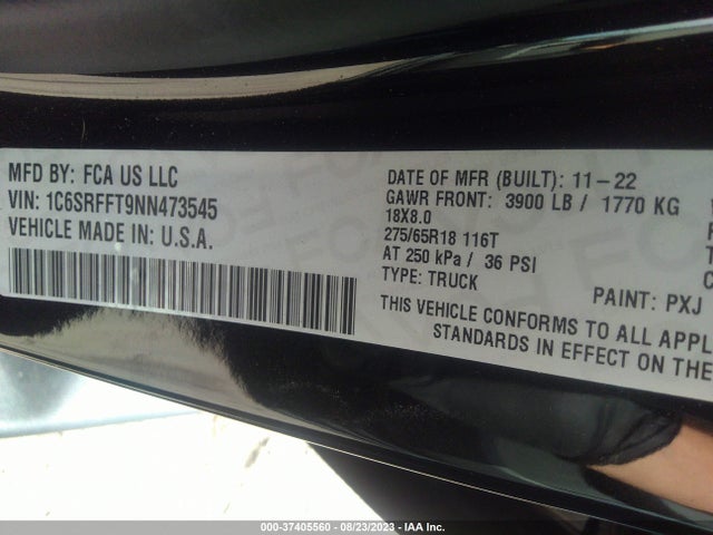 RAM 1500 Big Horn 2022 1C6SRFFT9NN473545 Image 9