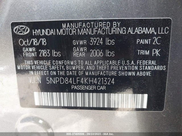 Hyundai ELANTRA SEL 2019 5NPD84LF4KH421324 Image 9