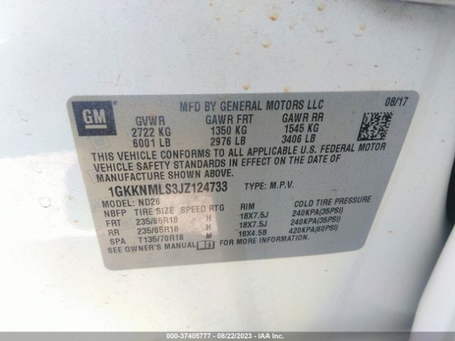 1GKKNMLS3JZ124733 GMC ACADIA SLT