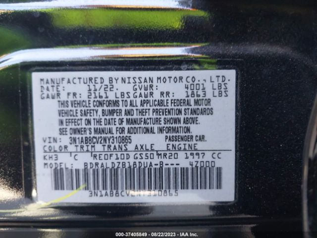 3N1AB8CV2NY310865 Nissan SENTRA SV