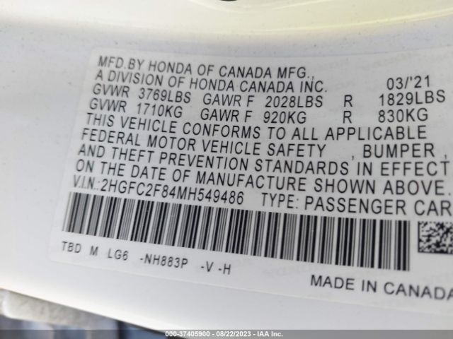 2HGFC2F84MH549486 Honda Civic Sedan Sport