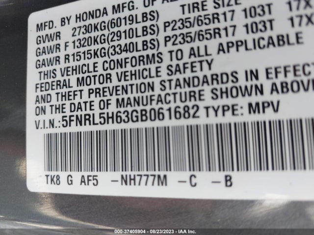 Honda Odyssey Ex-l 2016 5FNRL5H63GB061682 Image 9