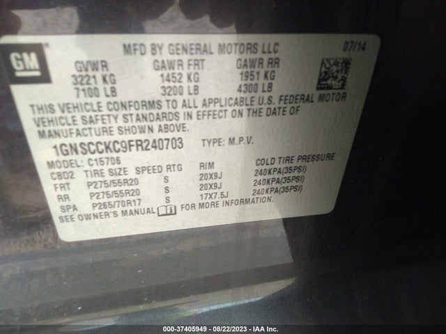 Chevrolet Tahoe Ltz 2015 1GNSCCKC9FR240703 Image 9