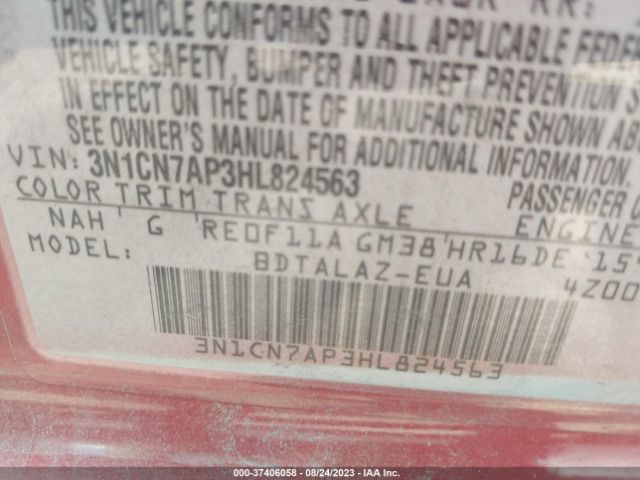3N1CN7AP3HL824563 Nissan Versa Sedan S Plus