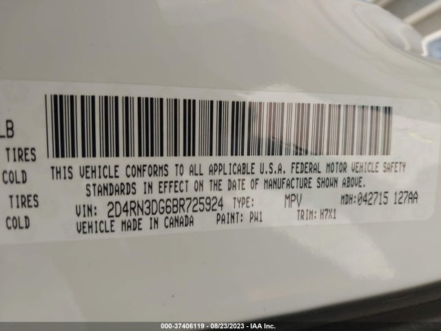 2011 DODGE GRAND CARAVAN MAINSTREET VIN: 2D4RN3DG6BR725924