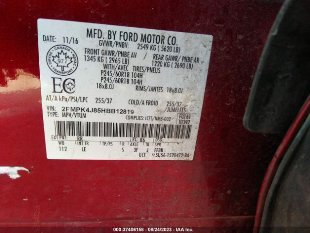 2FMPK4J85HBB12819 Ford EDGE SEL