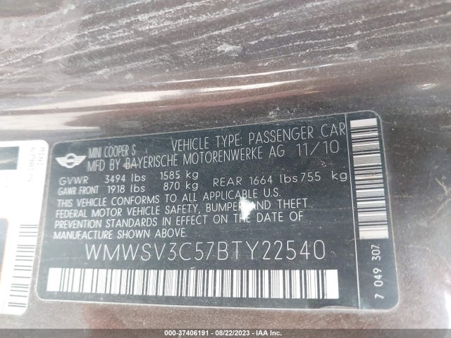 2011 MINI COOPER HARDTOP WMWSV3C57BTY22540 Photo 8