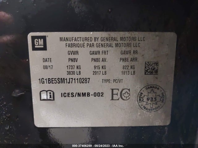 Chevrolet CRUZE LT 2018 1G1BE5SM1J7110287 Image 9