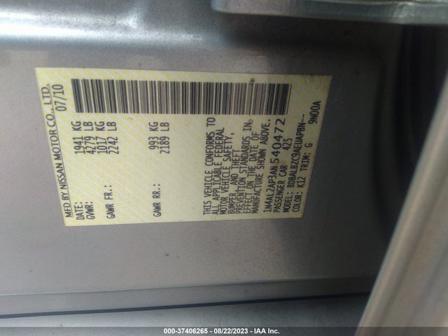 2010 NISSAN ALTIMA 2.5 SL VIN: 1N4AL2AP3AN540472