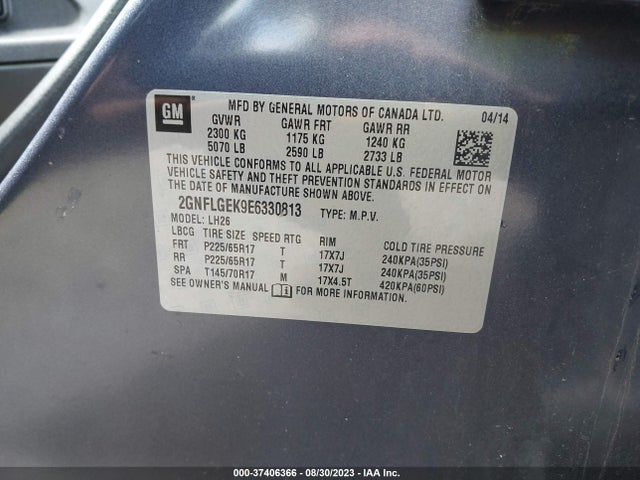 Chevrolet EQUINOX LT 2014 2GNFLGEK9E6330813 Image 9
