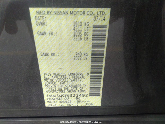 2015 NISSAN ALTIMA 2.5 VIN: 1N4AL3AP2FN323492