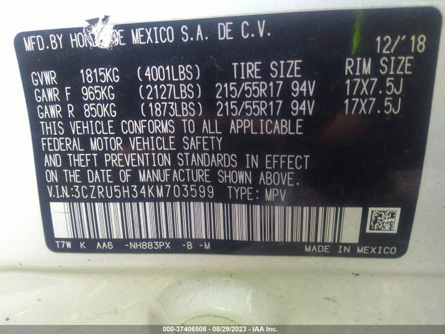 Honda HR-V LX 2019 3CZRU5H34KM703599 Image 9