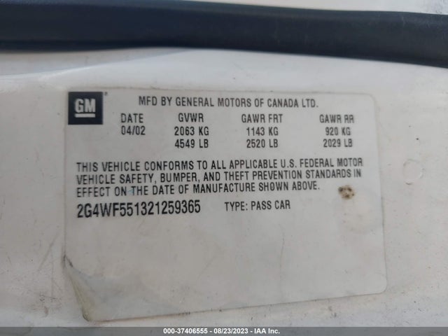 2002 BUICK REGAL GS VIN: 2G4WF551321259365