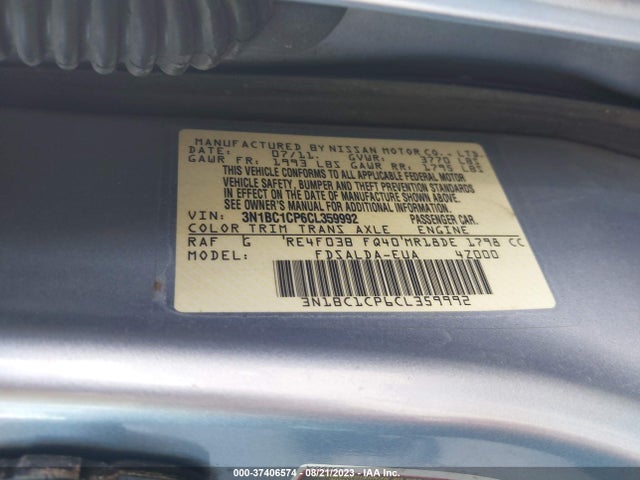 2012 NISSAN VERSA S VIN: 3N1BC1CP6CL359992
