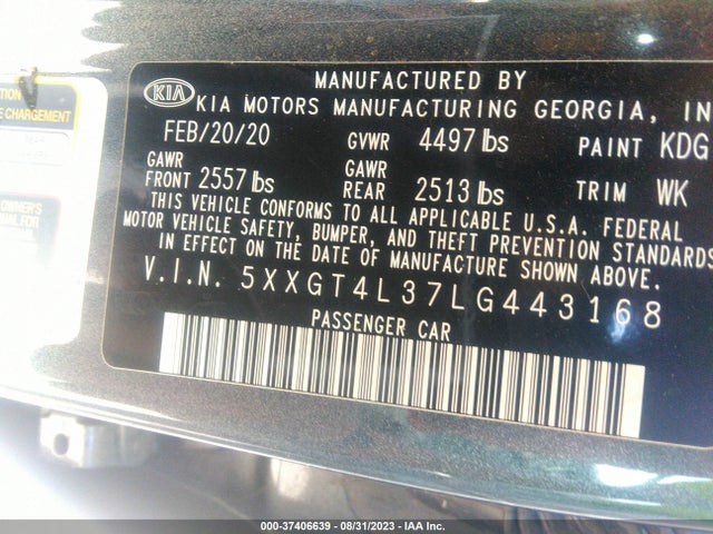 KIA Optima Lx 2020 5XXGT4L37LG443168 Image 9
