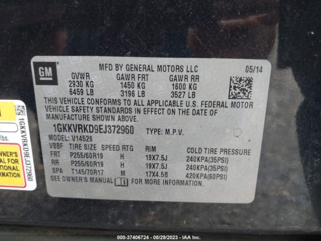 1GKKVRKD9EJ372960 GMC ACADIA SLT