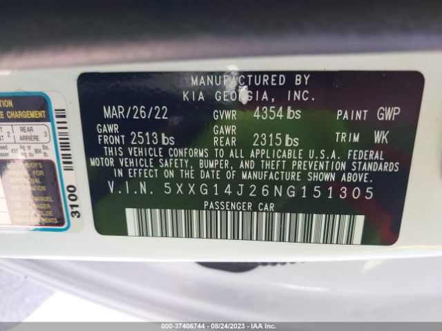 5XXG14J26NG151305 KIA K5 LXS