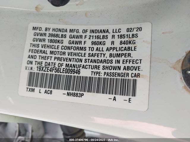2020 HONDA INSIGHT EX VIN: 19XZE4F56LE009946