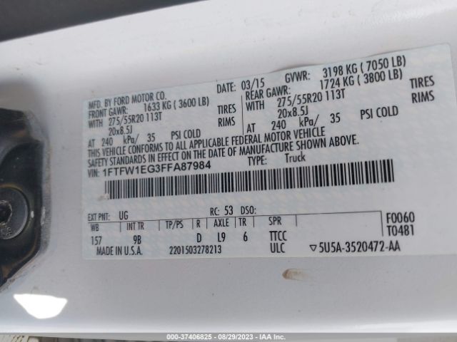 1FTFW1EG3FFA87984 Ford F-150 Xlt W