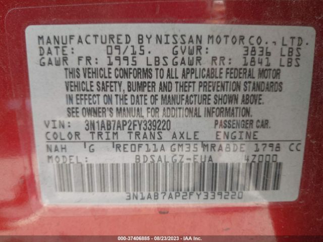 3N1AB7AP2FY339220 Nissan SENTRA SL