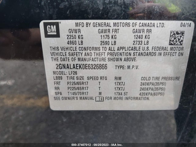 Chevrolet EQUINOX LS 2014 2GNALAEK0E6326866 Image 9