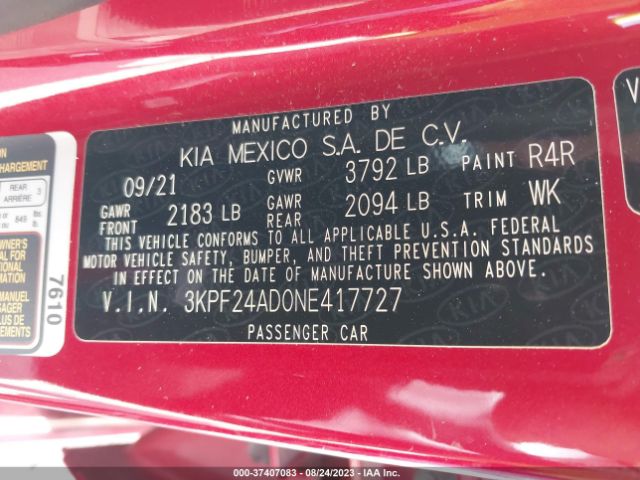 3KPF24AD0NE417727 KIA Forte Lxs