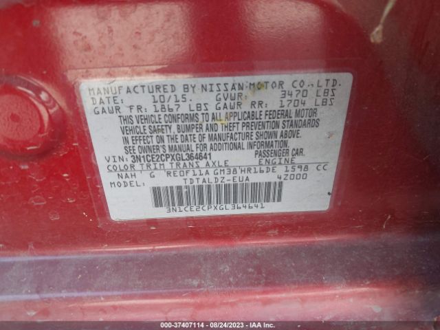 3N1CE2CPXGL364641 Nissan Versa Note S/s Plus/sv/sr/sl