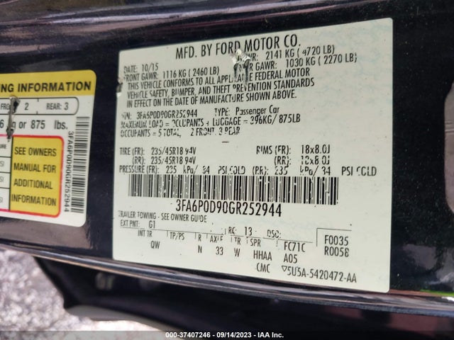 2016 FORD FUSION TITANIUM VIN: 3FA6P0D90GR252944