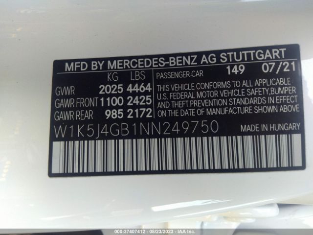 W1K5J4GB1NN249750 Mercedes-Benz Cla Cla 250