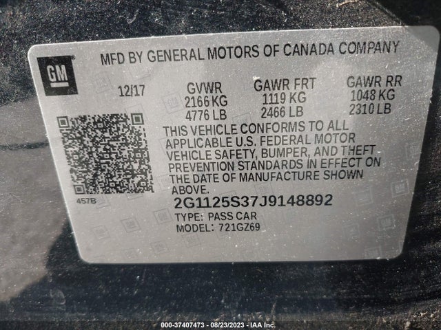 Chevrolet Impala Premier 2018 2G1125S37J9148892 Image 9
