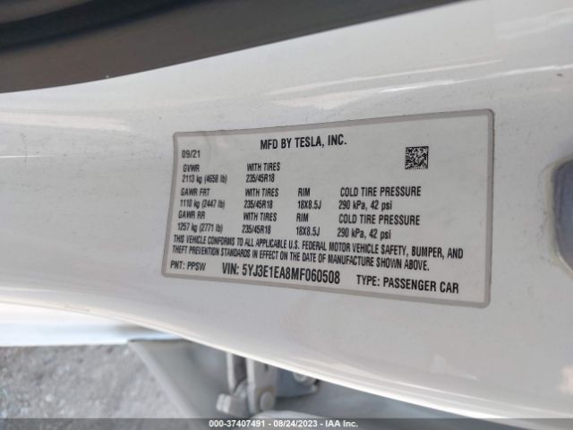 5YJ3E1EA8MF060508 Tesla Model 3 Standard Range Plus