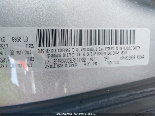 2C4RDGCG3LR160722 Dodge Grand Caravan Sxt